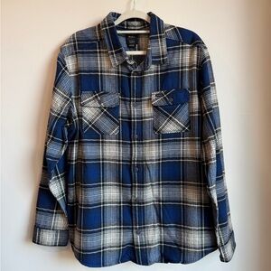 RVCA Men’s Navy and Cream Plaid Flannel Long Sleeve Shirt